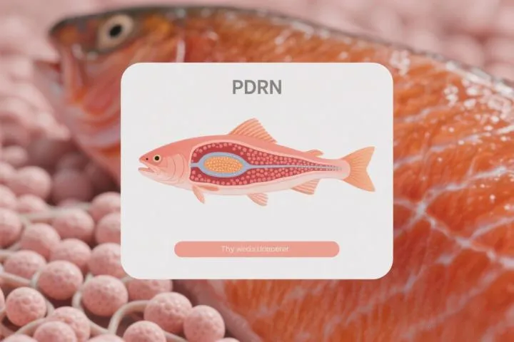 Illustration of a fish highlighting the reproductive organ, overlaid on a close-up of raw fish meat and eggs.